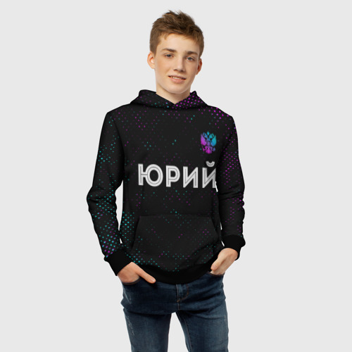Детская толстовка 3D Юрий и неоновый герб России посередине, цвет черный - фото 6
