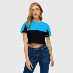 Женская футболка Crop-top 3D Заливка синяя и чёрная - фото 2