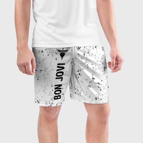 Мужские шорты спортивные Bon Jovi glitch на светлом фоне по-вертикали, цвет 3D печать - фото 3
