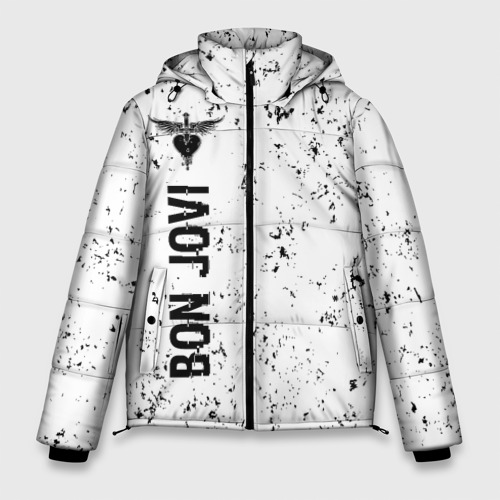 Мужская зимняя куртка 3D с принтом Bon Jovi glitch на светлом фоне по-вертикали, вид спереди #2