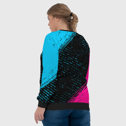 Женский свитшот 3D с принтом Motorhead - neon gradient, вид сзади #2