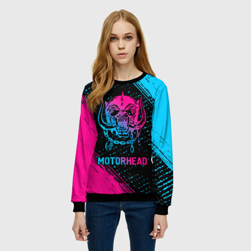 Женский свитшот 3D с принтом Motorhead - neon gradient, фото на моделе #1