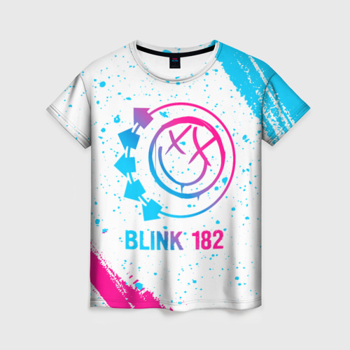 Женская футболка с принтом Blink 182 neon gradient style, вид спереди №1