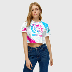 Женская футболка Crop-top 3D Blink 182 neon gradient style - фото 2