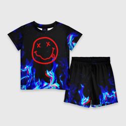 Детский костюм с шортами 3D Nirvana smile - огонь синий