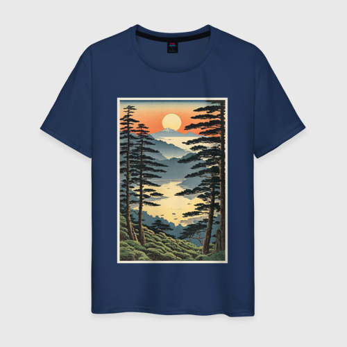 Мужская футболка хлопок Пейзажи японии, цвет темно-синий