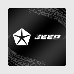 Магнит виниловый Квадрат Jeep speed на темном фоне со следами шин по-горизонтали