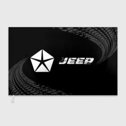 Флаг 3D Jeep speed на темном фоне со следами шин по-горизонтали