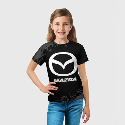 Детская футболка 3D Mazda speed на темном фоне со следами шин, цвет 3D печать - фото 5