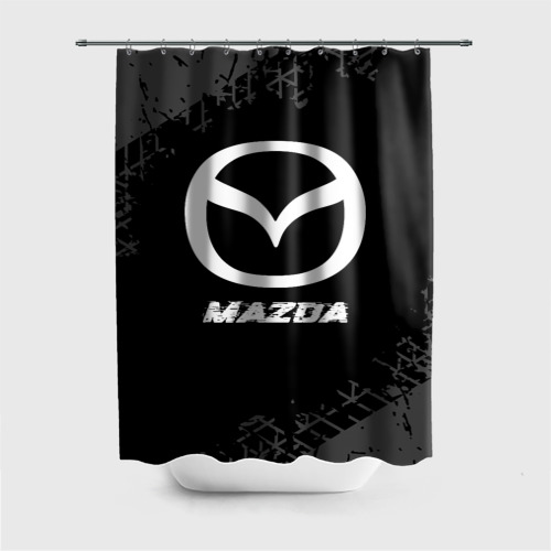 Штора 3D для ванной Mazda speed на темном фоне со следами шин