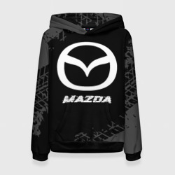 Женская толстовка 3D Mazda speed на темном фоне со следами шин