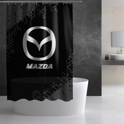 Штора 3D для ванной Mazda speed на темном фоне со следами шин - фото 3