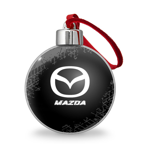 Ёлочный шар Mazda speed на темном фоне со следами шин