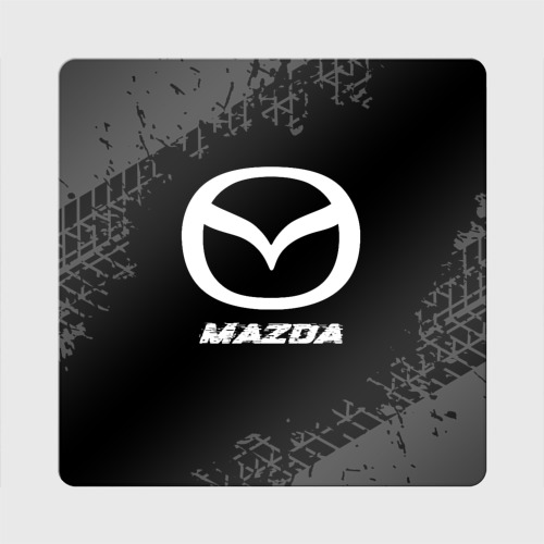 Магнит виниловый Квадрат Mazda speed на темном фоне со следами шин