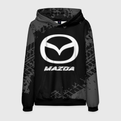 Мужская толстовка 3D Mazda speed на темном фоне со следами шин