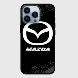 Чехол для iPhone 13 Pro Mazda speed на темном фоне со следами шин