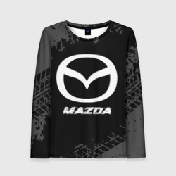 Женский лонгслив 3D Mazda speed на темном фоне со следами шин