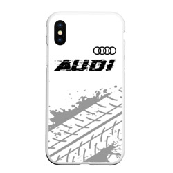 Чехол для iPhone XS Max матовый Audi speed на светлом фоне со следами шин посередине