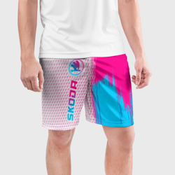 Мужские шорты спортивные Skoda neon gradient style по-вертикали - фото 2