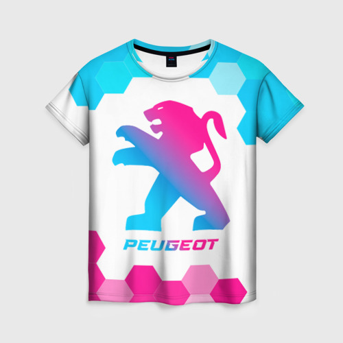 Женская футболка 3D Peugeot neon gradient style, цвет 3D печать