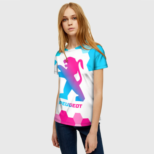 Женская футболка 3D Peugeot neon gradient style, цвет 3D печать - фото 3