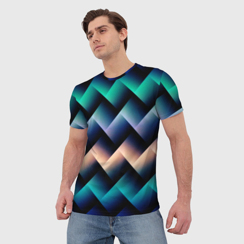Мужская футболка 3D Цветные волны зигзаги квадраты -  оптическая иллюзия , цвет 3D печать - фото 3