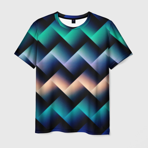 Мужская футболка 3D Цветные волны зигзаги квадраты -  оптическая иллюзия , цвет 3D печать
