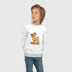 Свитшот с принтом Улыбающийся верблюд для ребенка, вид на модели спереди №3. Цвет основы: белый