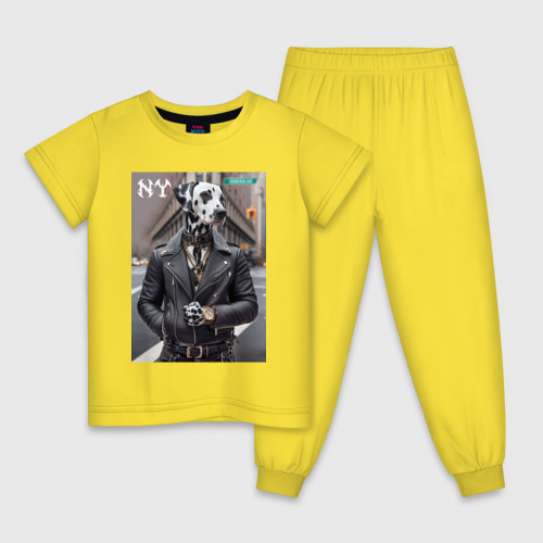 Детская пижама хлопок Далматинец модник в Нью-Йорке - нейросеть, цвет желтый