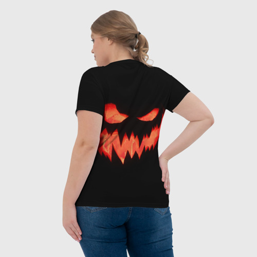 Женская футболка 3D с принтом Тыква во тьме, вид сзади #2