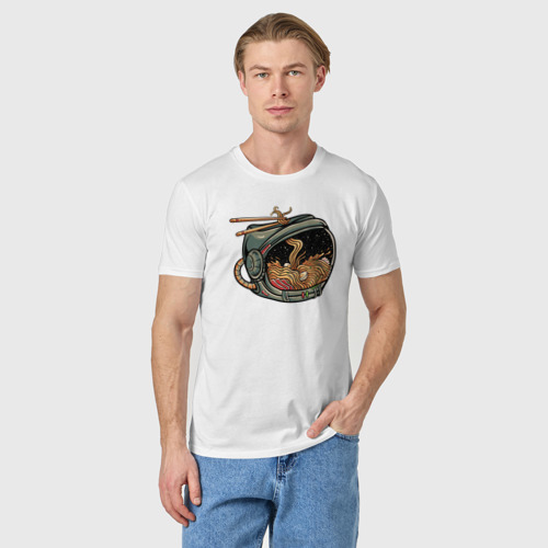 Мужская футболка хлопок Space ramen, цвет белый - фото 3