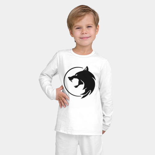 Детская пижама с лонгсливом хлопок с принтом Ночной одинокий волк, фото на моделе #1