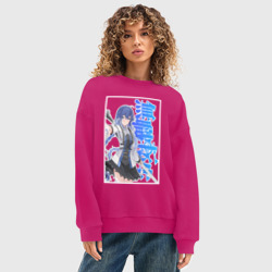 Женский свитшот oversize без начеса хлопок Рокси Мигурдия - синие иероглифы - фото 2