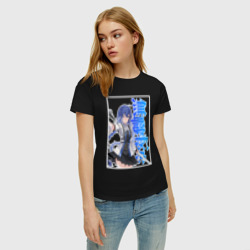 Женская футболка хлопок Рокси Мигурдия - синие иероглифы - фото 2