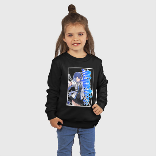 Детский свитшот хлопок Рокси Мигурдия - синие иероглифы, цвет черный - фото 3