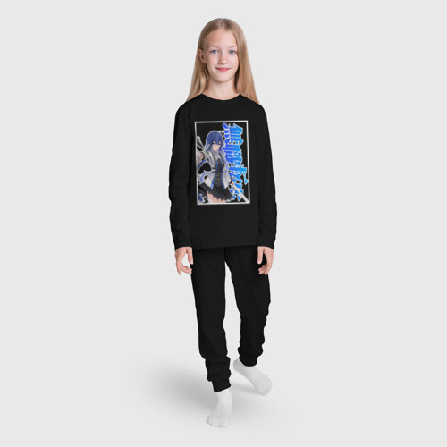 Детская пижама с лонгсливом хлопок Рокси Мигурдия - синие иероглифы, цвет черный - фото 5