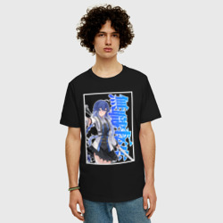 Мужская футболка хлопок Oversize Рокси Мигурдия - синие иероглифы - фото 2