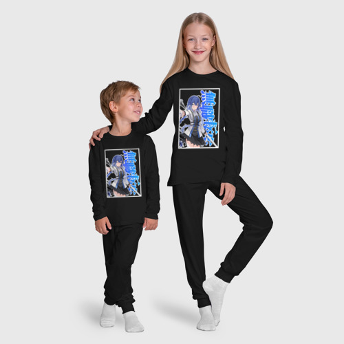Детская пижама с лонгсливом хлопок Рокси Мигурдия - синие иероглифы, цвет черный - фото 9