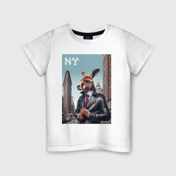 Детская футболка хлопок Kangaroo fashionista at the Flatiron building in New York - ai art