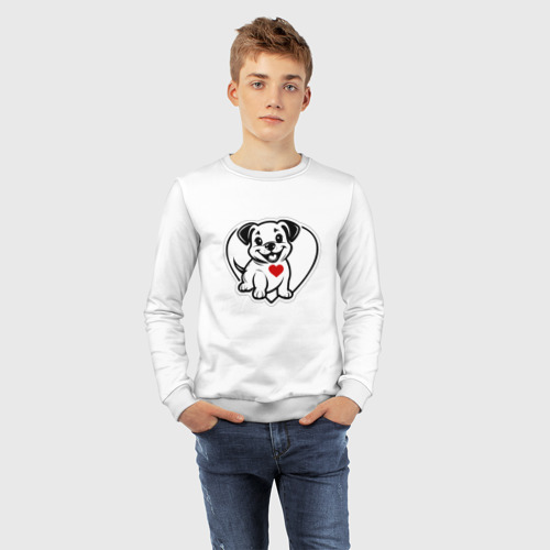Детский свитшот хлопок Улыбающийся щенок с красным сердечком, цвет белый - фото 7