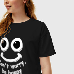Женская футболка хлопок Oversize Огромные глаза с улыбкой - be happy - фото 2