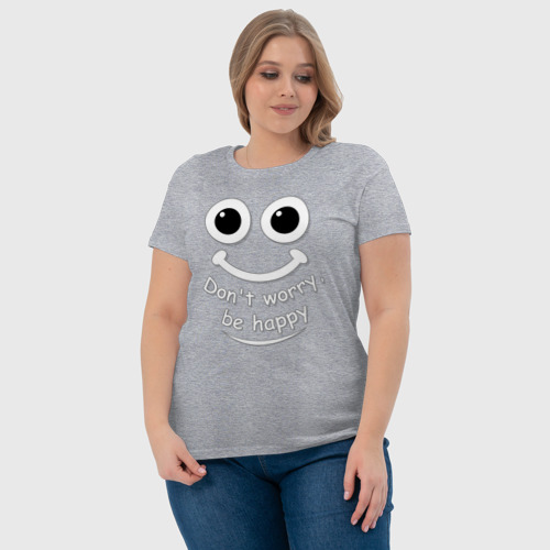 Женская футболка хлопок Огромные глаза с улыбкой - be happy, цвет меланж - фото 6