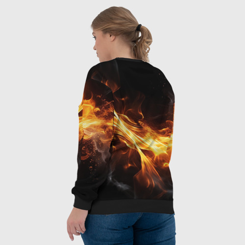 Женский свитшот 3D с принтом Огонь   и дым, вид сзади #2