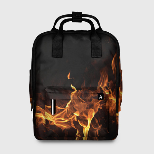 Женский рюкзак 3D с принтом Черный  фон и огонь, вид спереди #2