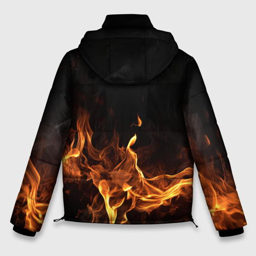 Мужская зимняя куртка 3D с принтом Черный  фон и огонь, вид сзади #1