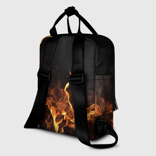 Женский рюкзак 3D с принтом Черный  фон и огонь, вид сзади #1