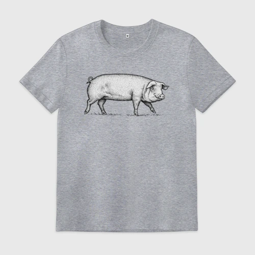 Мужская футболка хлопок с принтом Свинья в профиль, вид спереди #2