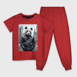 Детская пижама хлопок Чувак-панда в центре Нью-Йорка - нейросеть