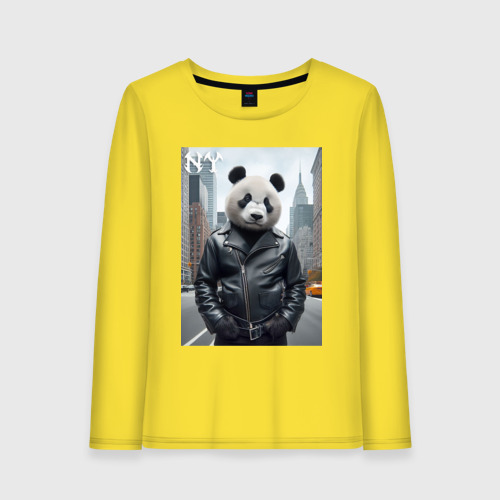 Женский лонгслив хлопок Чувак-панда в центре Нью-Йорка - нейросеть, цвет желтый