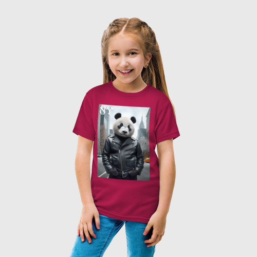 Детская футболка хлопок с принтом Чувак-панда в центре Нью-Йорка - нейросеть, вид сбоку #3